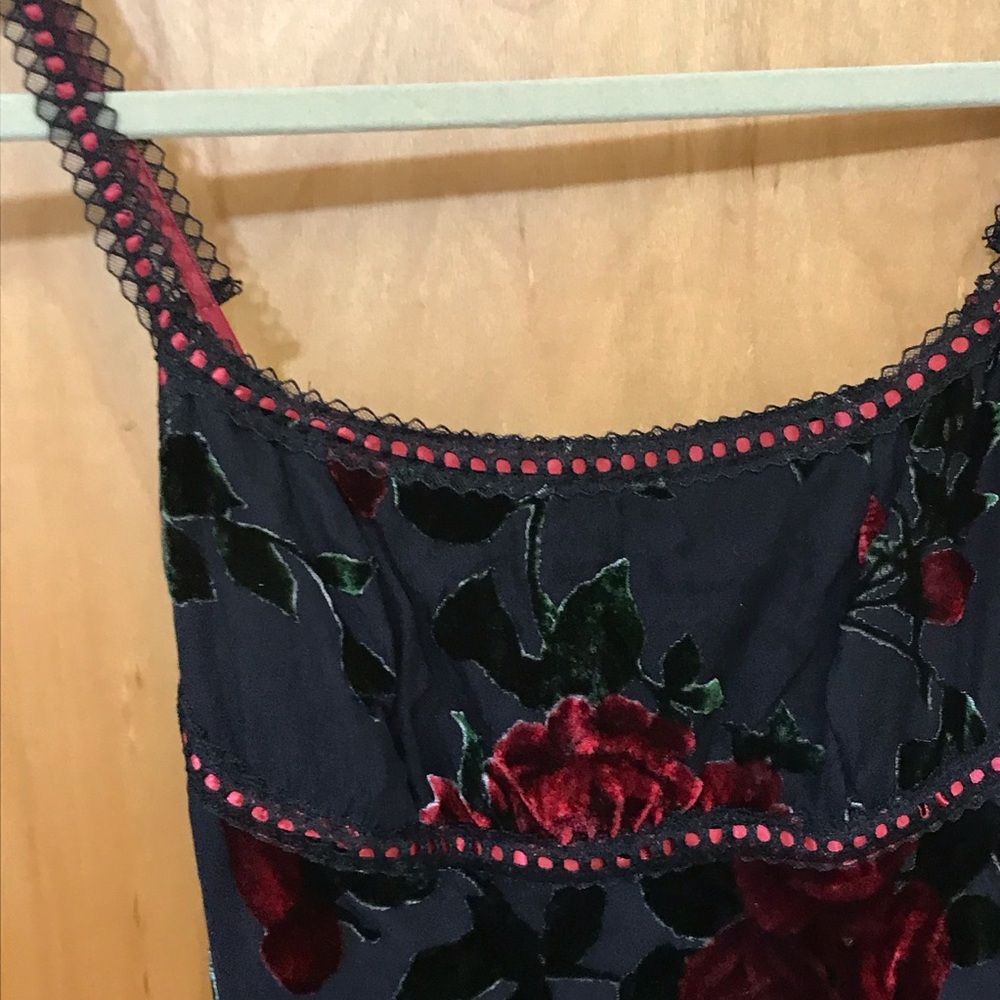 Vintage Betsey Johnson Silk Rose Burnout Velvet Black Midi Slip Dress Satin trm - Picture 4 of 10